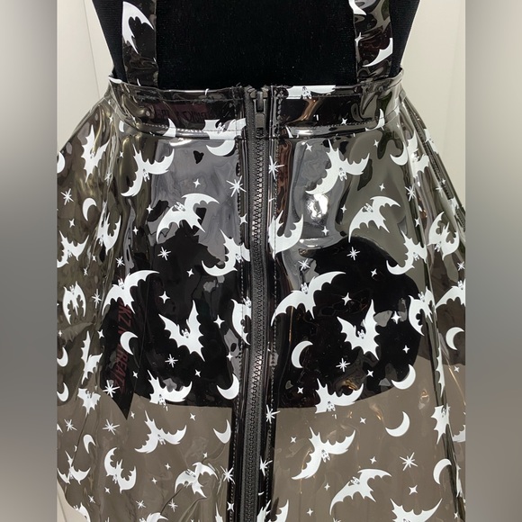 TRICKZ N TREATZ Bat My Lashes Print PVC Vinyl Mini Dress Bat Crescent Moon Black - Picture 6 of 14